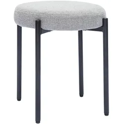 Hocker stapelbar im hellgrauen, texturierten Samtdesign mit schwarzem Metallfuß H41 cm KIKO