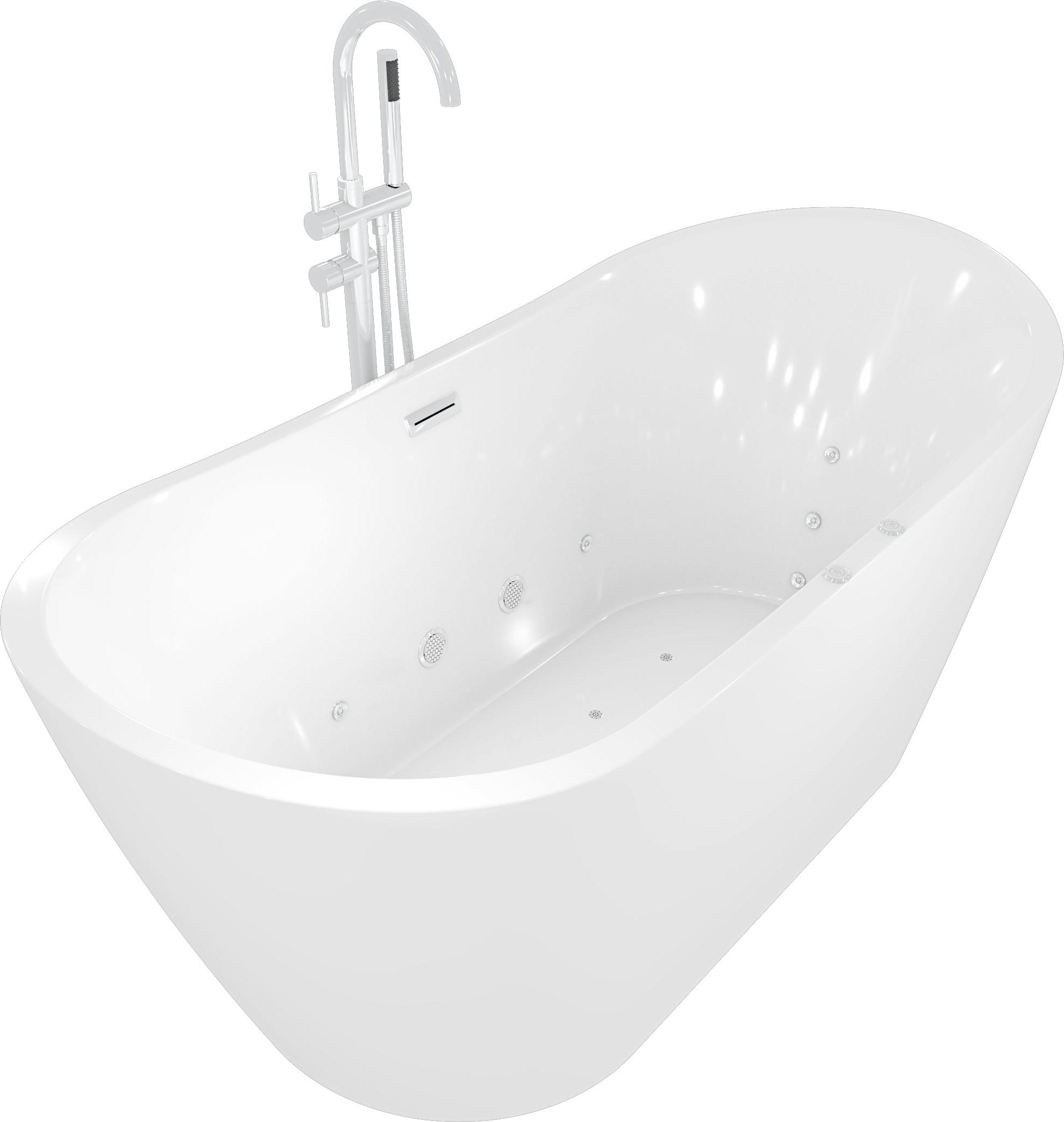 freistehende Badewanne Wanne F23 180cm Whirlpool Luft & Wasser mit Armatur AF04