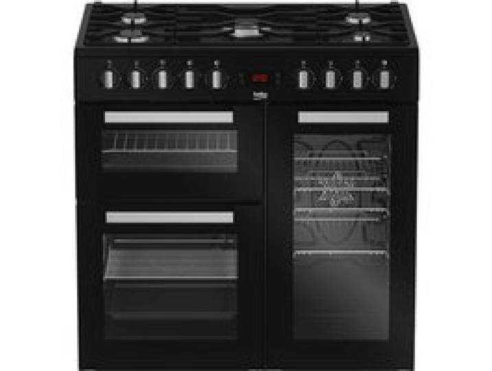 Piano de cuisson électrique - BEKO PS235315DB - 4 foyers gaz dont 1 double couronne - 3 fours - L90cm - Classe A - Noir