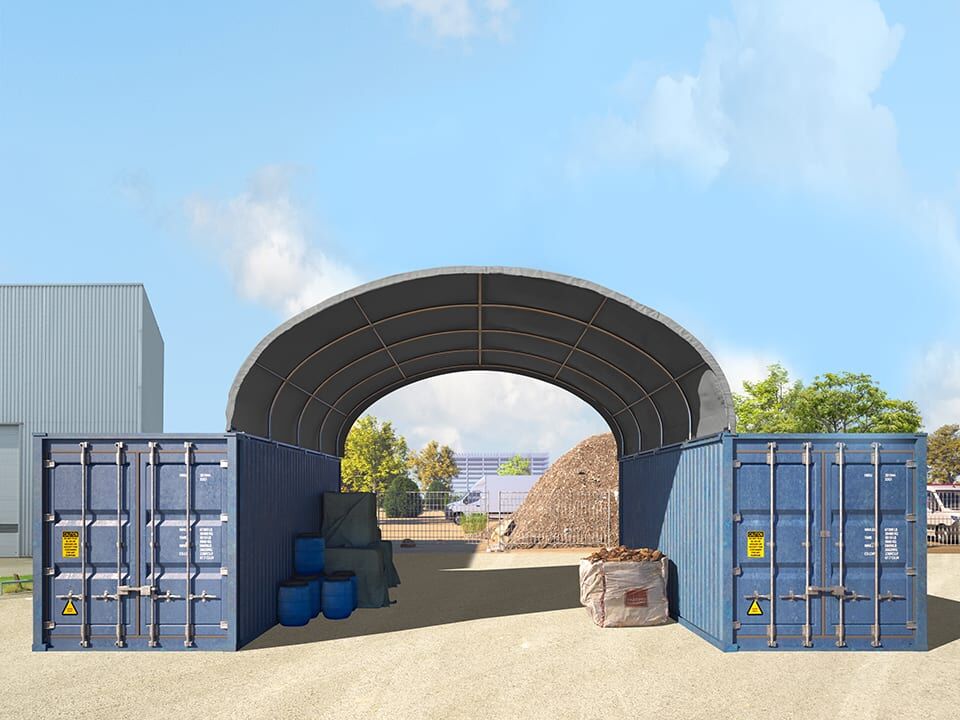 TOOLPORT 6x6m Container-Überdachung, PRIMEtex-Plane, grau, mit Statik - (47600)