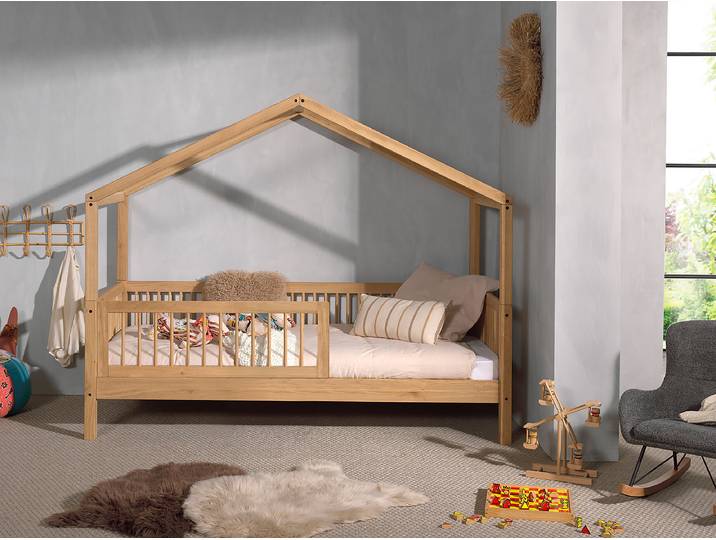 Massives Hausbett Forrest - Fallschutz 90 x 200cm Braun/Eiche Kein Bettkasten