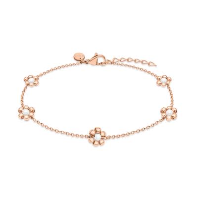 Armband S.OLIVER "Flower, Blüten-Design", rosa (roségoldfarben, weiß), Armbänder, Damen, 21cm, Edelstahl Perlen, Edelstahl, Perlen, Armband, mit Perle (imitiert)