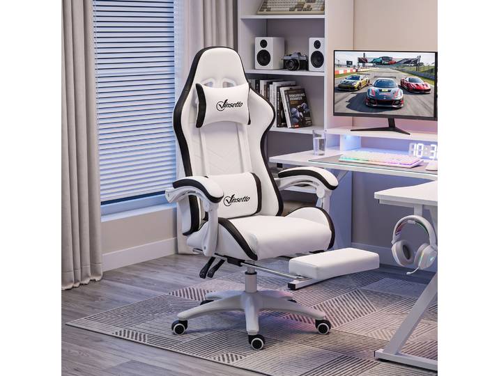 Vinsetto Fauteuil Gaming Inclinable 135° Repose-Pieds Blanc Noir