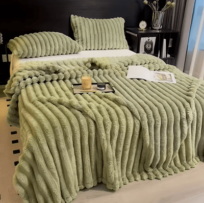 Inspire Curations Thick Wide Striped Flannel Sofa And Bed Blanket green 100x150cm