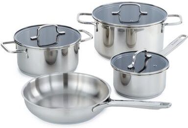 BergHOFF Helix 7Pc Recycled 18/10 Stainless Steel Cookware Set with Glass Lids