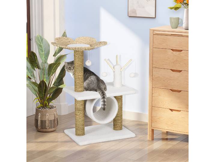 PawHut Griffoir Chat Tunnel Style Cosy 91cm Beige