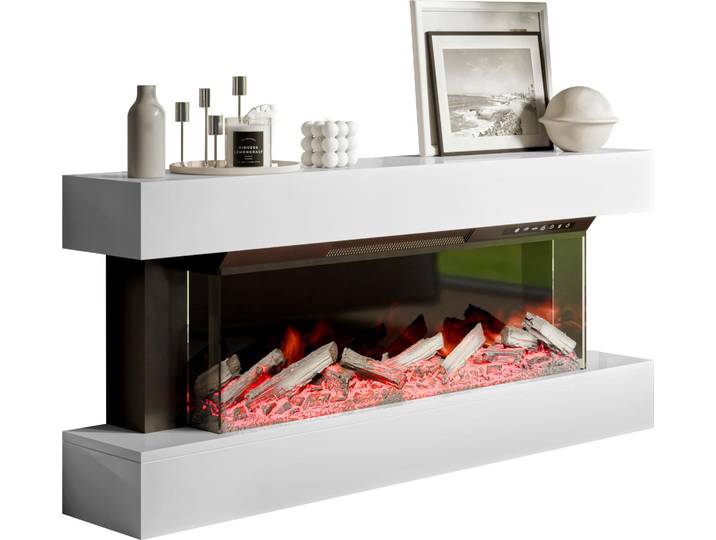 MIRJAN24 Kommode Kioto mit kamin, Realistische LED-Flamme (Farbe: Weiß)