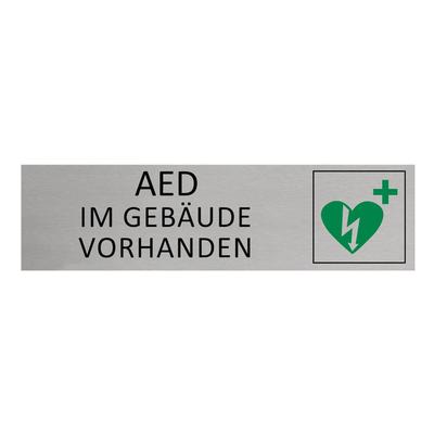 CombiCraft Aluminium Türschild AED im Gebäude vorhanden 165x45mm mit 3M-Tape zur Befestigung, einfache Kennzeichnung von Räumen und Bereichen