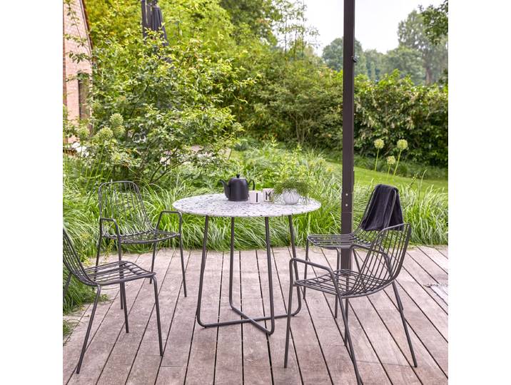 Runder Gartentisch Premium-Terrazzo und Metall 90 Elio grau - Dunkelgrau
