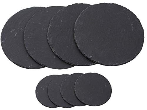 Novaliv Set van 8 Leisteen Placemats en Onderzetters, Rond, Breedte: 33 cm en 10 cm