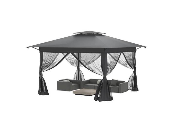 Gartenpavillon 4x4m Pop-up Anthrazit Höhenverstellbar mit Moskitonetz, Metall, 300x285x400 cm, Sonnenschutz, Pavillons