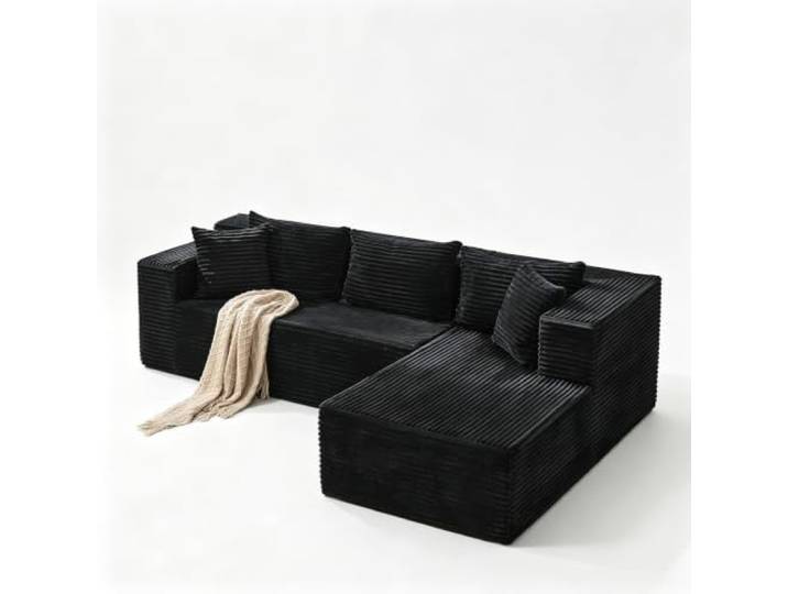 Koioplie Cloud-Sofa L-förmig 270 cm Chaiselongue Samt Extra Tief Schwarz Modular erweiterbar, weiche Polsterung, platzsparend, ohne Montage