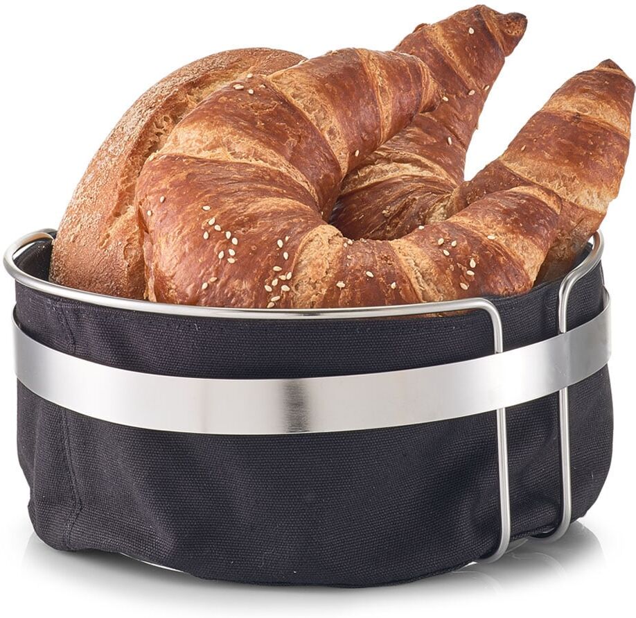 Brotkorb ZELLER PRESENT, schwarz, H:10,8cm Ø:22cm, Baumwolle, Metall, Lebensmittelaufbewahrungsbehälter, Brotkorb, mit Stofftasche schwarz B/H/L: 10,8cm