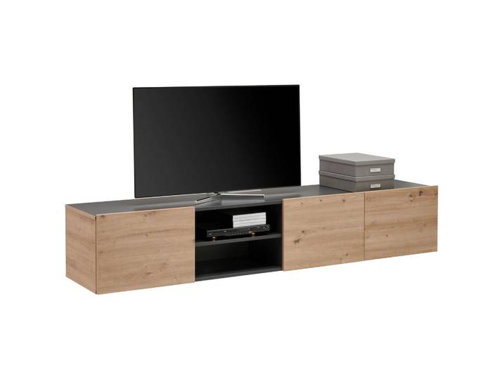 Hom`in Lowboard, Anthrazit, Eiche Artisan, Holzwerkstoff, 1 Fächer, 200x36.7x42 cm, hängend, Wohnzimmer, TV Möbel, Lowboards, Lowboards hängend