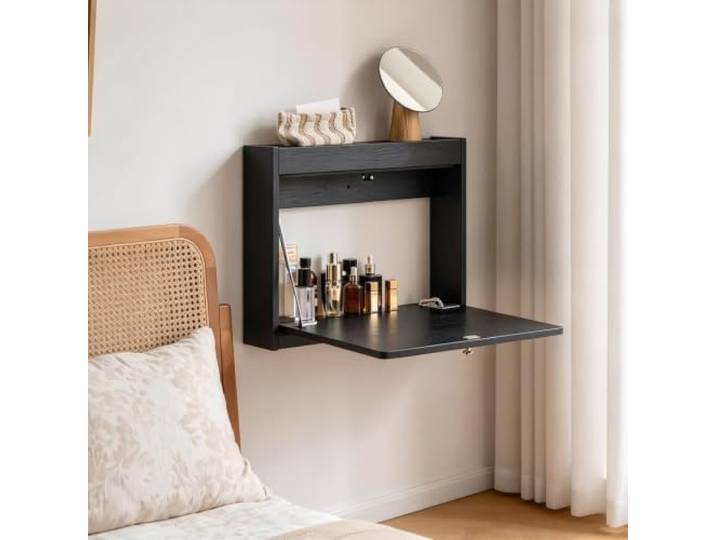 PGZMDTWI Schwebender Schminktisch, Klappbarer Make-up-Tisch aus Holz Platzsparendes Design im minimalistischen Stil für Ankleide, Schlafzimmer und Bad(C)