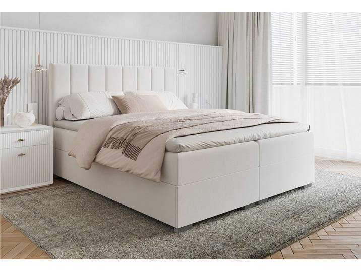 FDM Boxspringbett HEBRON Boxspring Komplettbett Polsterbett Federkernmatratze (verfügbar 140x200 160x200 180x200cm, Bettrahmen, Bett, mit großen gepolsterten Kopfteil, mit Bettkasten zum aufklappen)