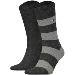 TOMMY HILFIGER Herren Socken, 2er Pack - Rugby Sock, Strümpfe, Streifen, uni/gestreift Grau / 39-42