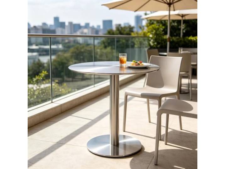 Runder/quadratischer Frühstücks-Esstisch, hoher Beistelltisch aus Edelstahl Bistro-Pub-Bartisch für Café, Restaurant, gewerbliches Essen im Freien, Terrasse(Round,60x60x75cm)