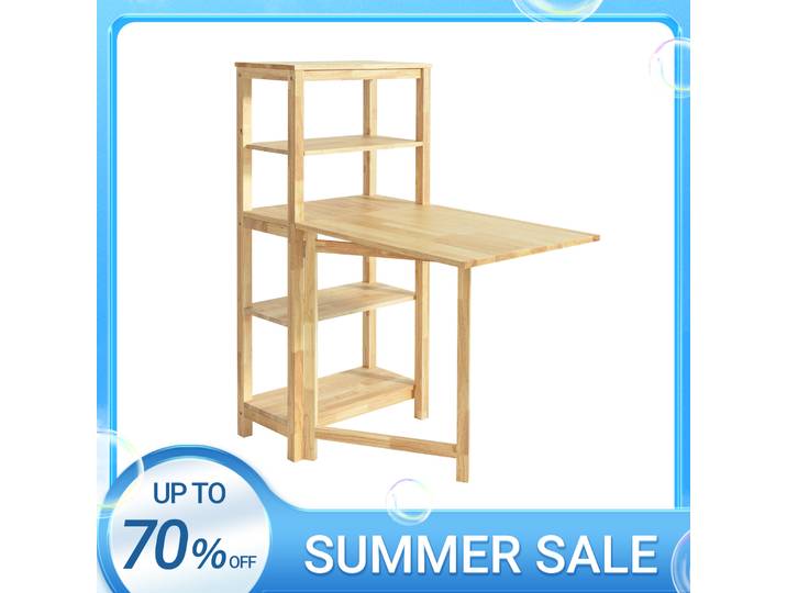 SoBuy FWT70-N table de salle à manger pliante avec étagère table à manger table pliante en bois de caoutchouc bureau table en bois