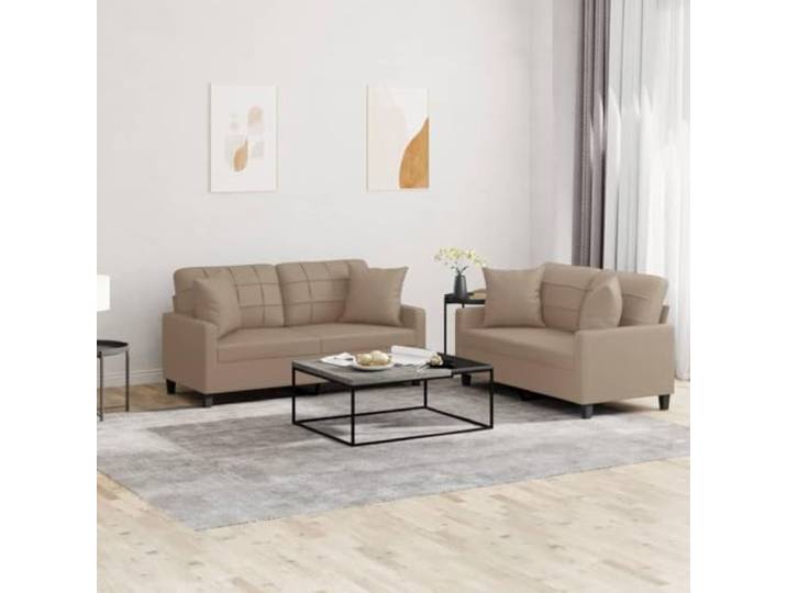 WDGJJFECNMUEHI 2-TLG. Sofagarnitur mit Kissen, Cappuccino-Braun Kunstleder Sofa Set, Modernes 2-Sitzer Wohnzimmer Sofa, Bequem & Langlebig für Entspannung und Gäste