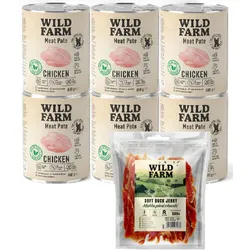 WILD FARM Pastete Huhn 6x800g glutenfreies Hundefutter + WILD FARM weiche Entenbrust 500g