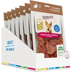DOKAS Kaninchen 7 x 100 Gramm Hundesnacks Rippen getrocknet