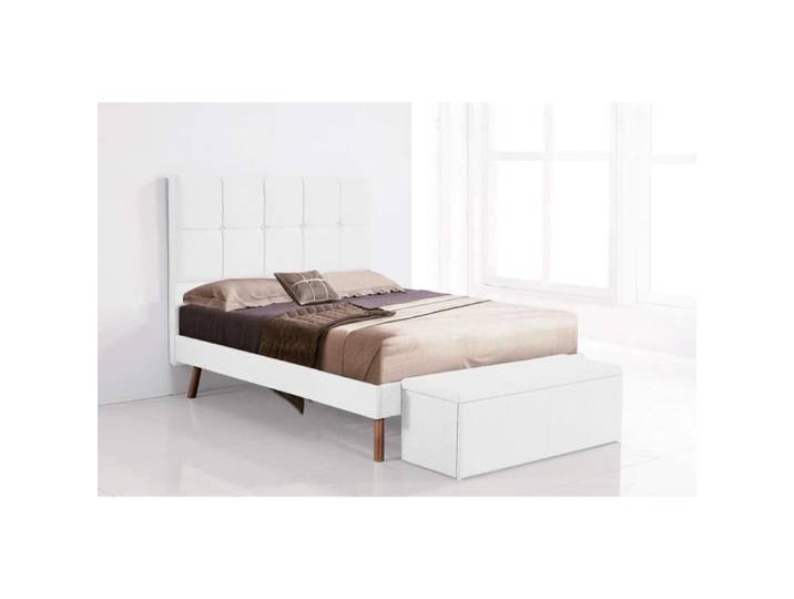 Cadre de lit capitonné rembourré blanc - JUANIO - 160x190cm - Métal