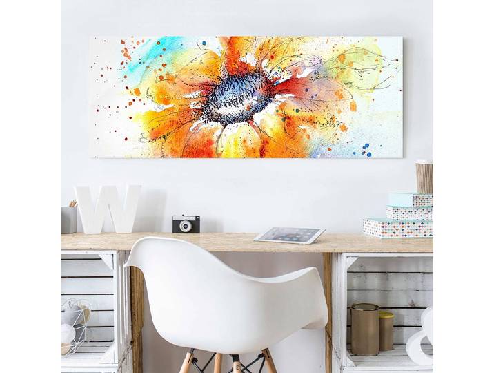 Bild Painted Sunflower I Ultraklares DIAMANT® Museum-Weißglas ESG Sicherheitsglas nach DIN EN 12350-1 Sichere, leicht abgerundete Glaskanten