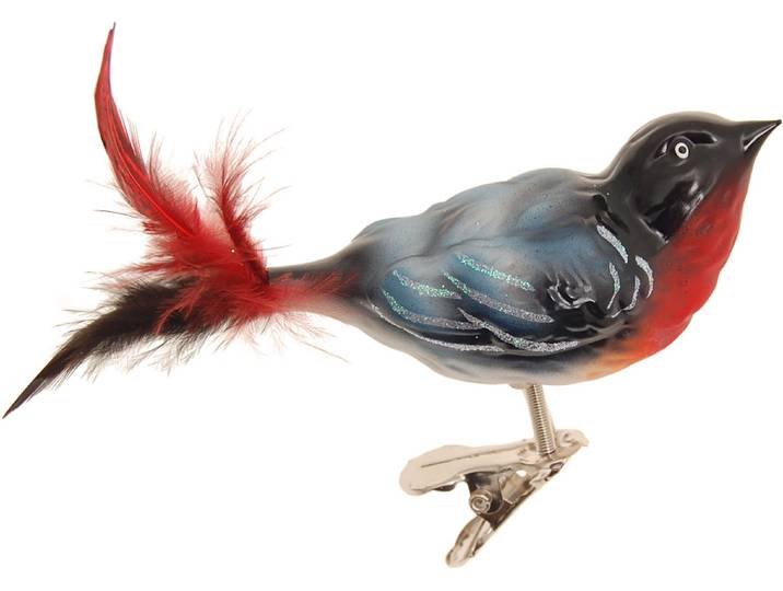 Christbaumschmuck KREBS GLAS LAUSCHA Dompfaff-Männchen , bunt (schwarz), B:4cm H:4cm T:9cm Ø:9cm, Glas, Weihnachtsbaumschmuck, Christbaumschmuck, Glas, 1 Stück
