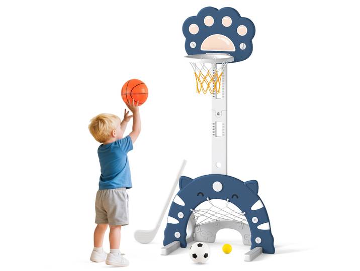 3 in 1 Kinderbasketbalring met Basketbal & Voetbal & Golfspel Basketbalstandaard Blauw