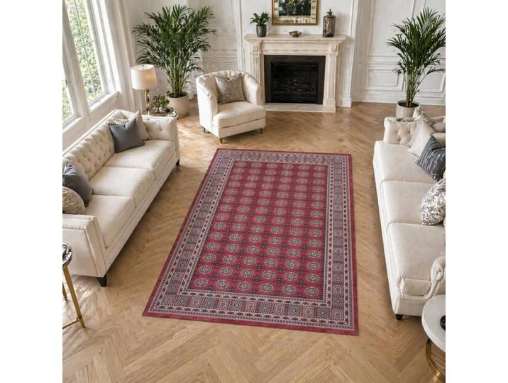 Tapis d'orient 160 x 230 cm rouge blanc et bleu kilim tissé LYN11 RUBIS