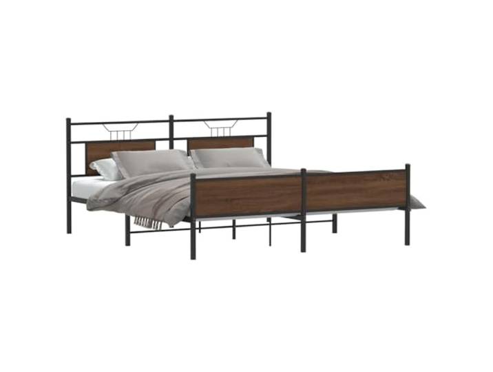 KTHLBRH Bettgestell Eiche Braun 180 x 200 cm Lattenrost, Stahlrahmen, Kopfteil und Fußteil, Stauraum