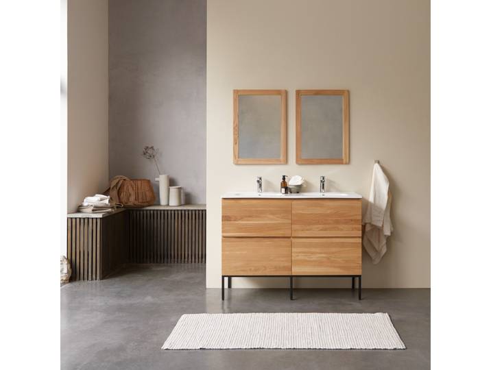 Badezimmermöbel aus massiver Eiche und Keramik 120 cm Nova - Weiß - Oak