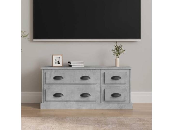 HEFZGDB TV-Schrank Betongrau 100x35,5x45 cm Holzwerkstoff mit 4 Schubladen für Stauraum, robuster Oberplatte und Flexibler Einbaumöglichkeit, langlebiges Wohnzimmermöbel mit glatter