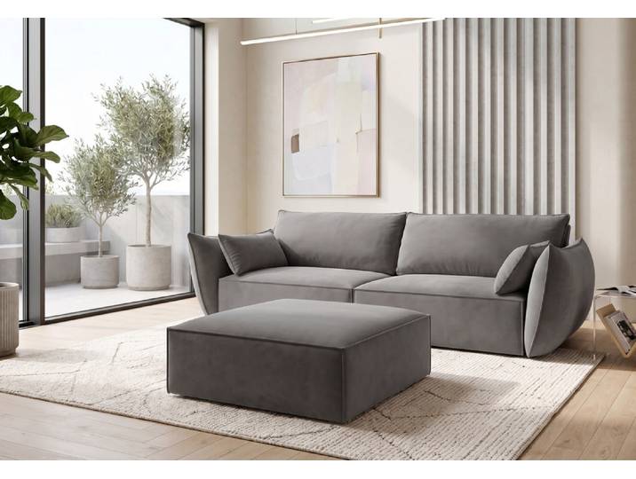 Beistellhocker Nuvola in Samt - Grau - Samt - Luxusbetten24