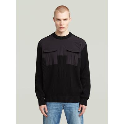 Longpullover G-STAR "Woven Mix Knit Pullover", Herren, Gr. L, schwarz (dk schwarz), Strick, Obermaterial: 100% Baumwolle, Pullover Longpullover