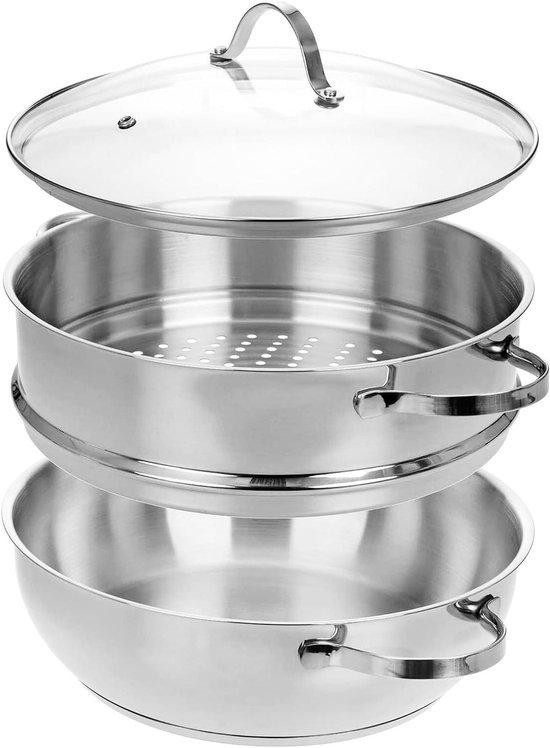 Gräwe Stoompan met inzet voor gezond koken, 28 cm diameter, Zilverkleurig