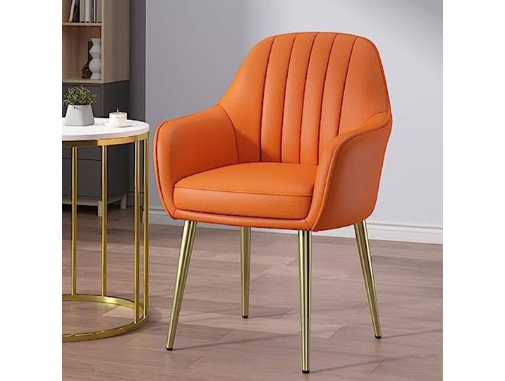 YCKEGEW Kunstleder Küchenstuhl Arbeitszimmer-Stuhl Esszimmerstuhl Schreibtischstuhl Mit Arm Und Metallbeinen, Für Hotel Restaurant Cafe Stuhl (Color : Orange)