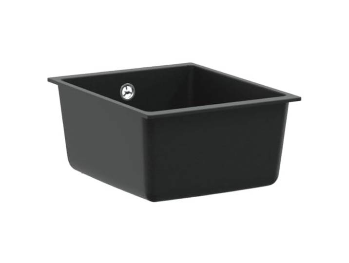 Xhnifbn Küchenspüle Einzelbecken Granit 37x46x20 cm Einbauspüle Graphit Widerstandsfähige Kücheneinbauspüle für die moderne Küche, hitzefest bis 280 °C, kratzunempfindlich und pflegeleicht.