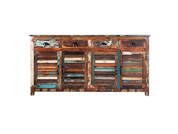 invicta INTERIOR Einzigartiges Sideboard Jakarta 160cm bunt recyceltes Massivholz aus Fischerbooten Kommode Anrichte Holzkommode