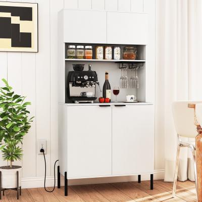 Lirago 64.5 Inches Tall Kitchen Pantry Cabinet with Charging Station and Wine Glass Rack