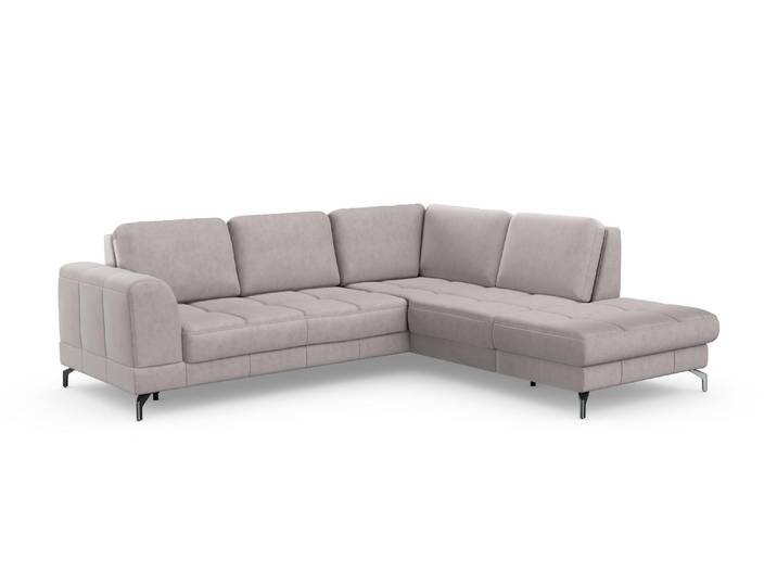 Ecksofa, Samtoptik, Beige, 258×226 cm, Mit Sitztiefenverstellung, Sitze für 5,5 Personen, sit&more
