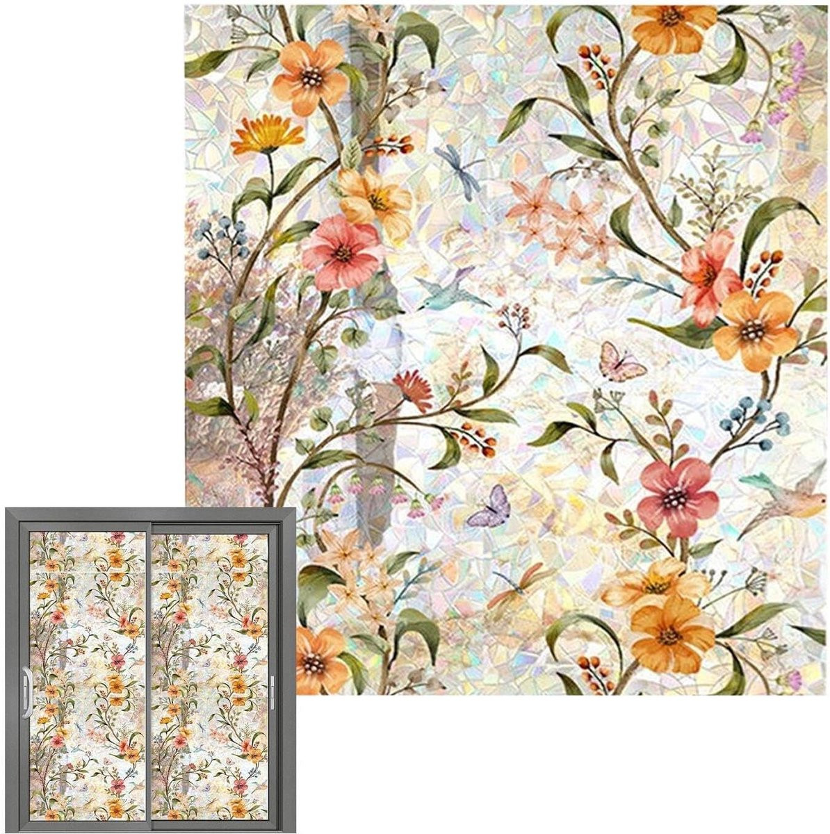Merkloze Raamfolie Bloem - Gekleurde Glasfolie voor Privacy - Statische Hechting - 40 x 200 cm