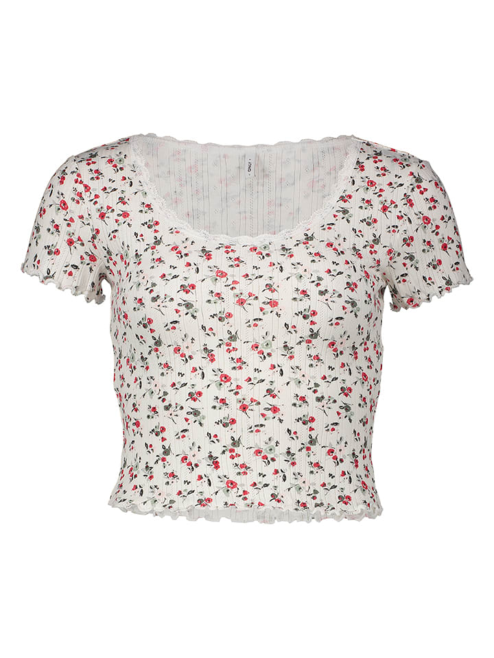 ONLY Shirt in Weiß/ Rot - L