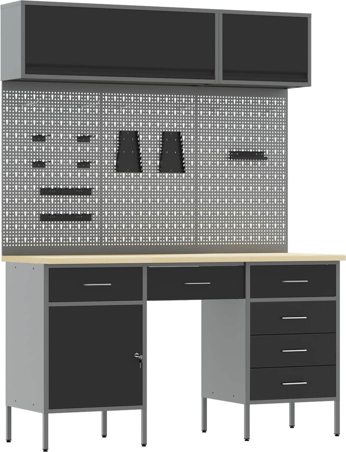 Arbeitsschrankset mit Schubladen mit Speicher 8 pcs Schwarz