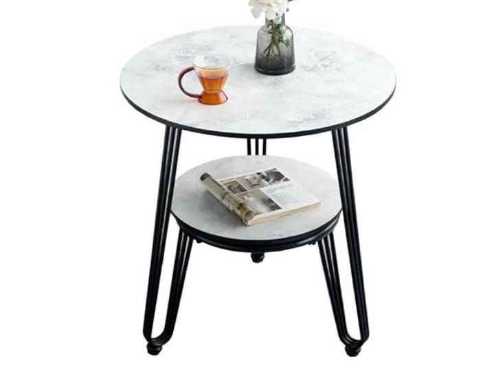 XDgfjrCGKJ Runder Beistelltisch mit Stauraum, Kleiner Nachttisch mit Metallrahmen(/White,60cm)