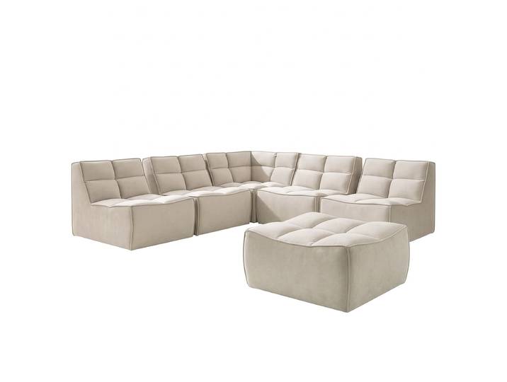 Modulares Ecksofa mit Hocker Set D Beige Samt Blonda Glamour