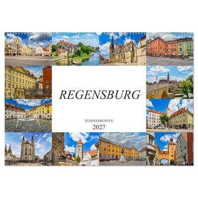 Regensburg Stadtansichten (Wandkalender 2027 DIN A2 quer), CALVENDO Monatskalender