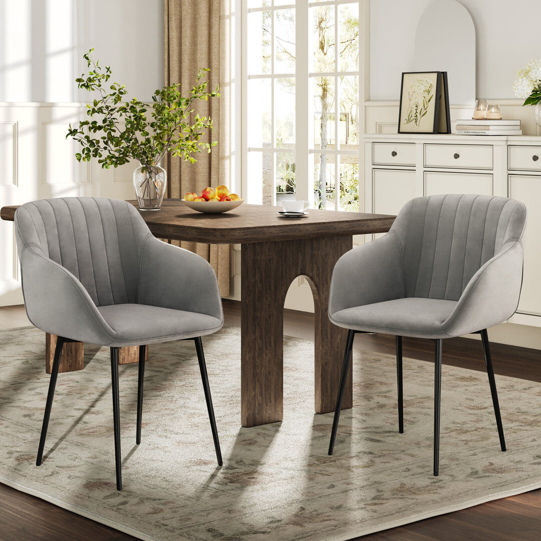 Corrigan Studio Ohio Modern Upholstered Dining Chairs with Metal Legs Light Grey Velvet 82cm H X 57cm W X 57.5cm D