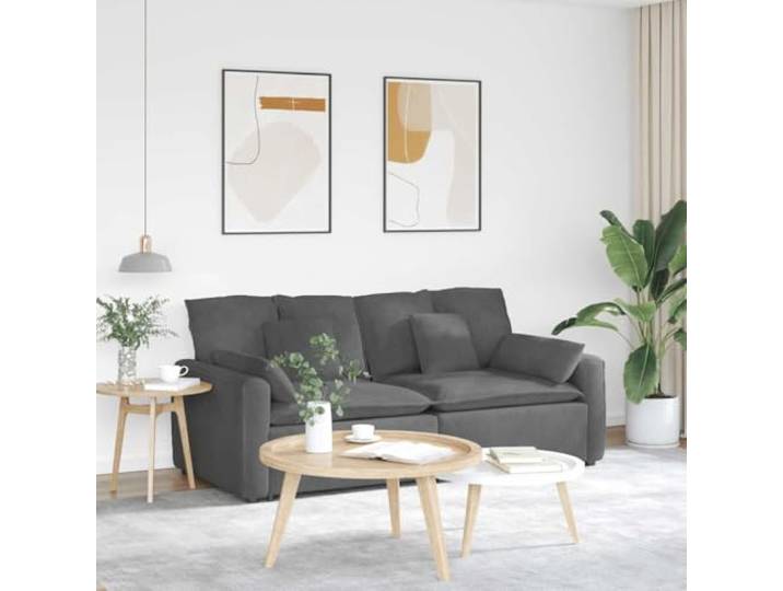 HKQWPBF Modulares Sofa mit Kissen Dunkelgrau, 2 Teile, Cordstoff Metallrahmen, Holzarmlehnen, Textilene-Sitzflächen, flexible Anordnung, langlebiger Cordstoff